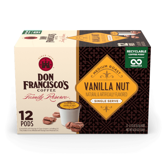 Don Francisco's Vanilla Nut Flavored, Recyclable K-Cup Coffee Pods, Medium Roast, 12 Ct.
