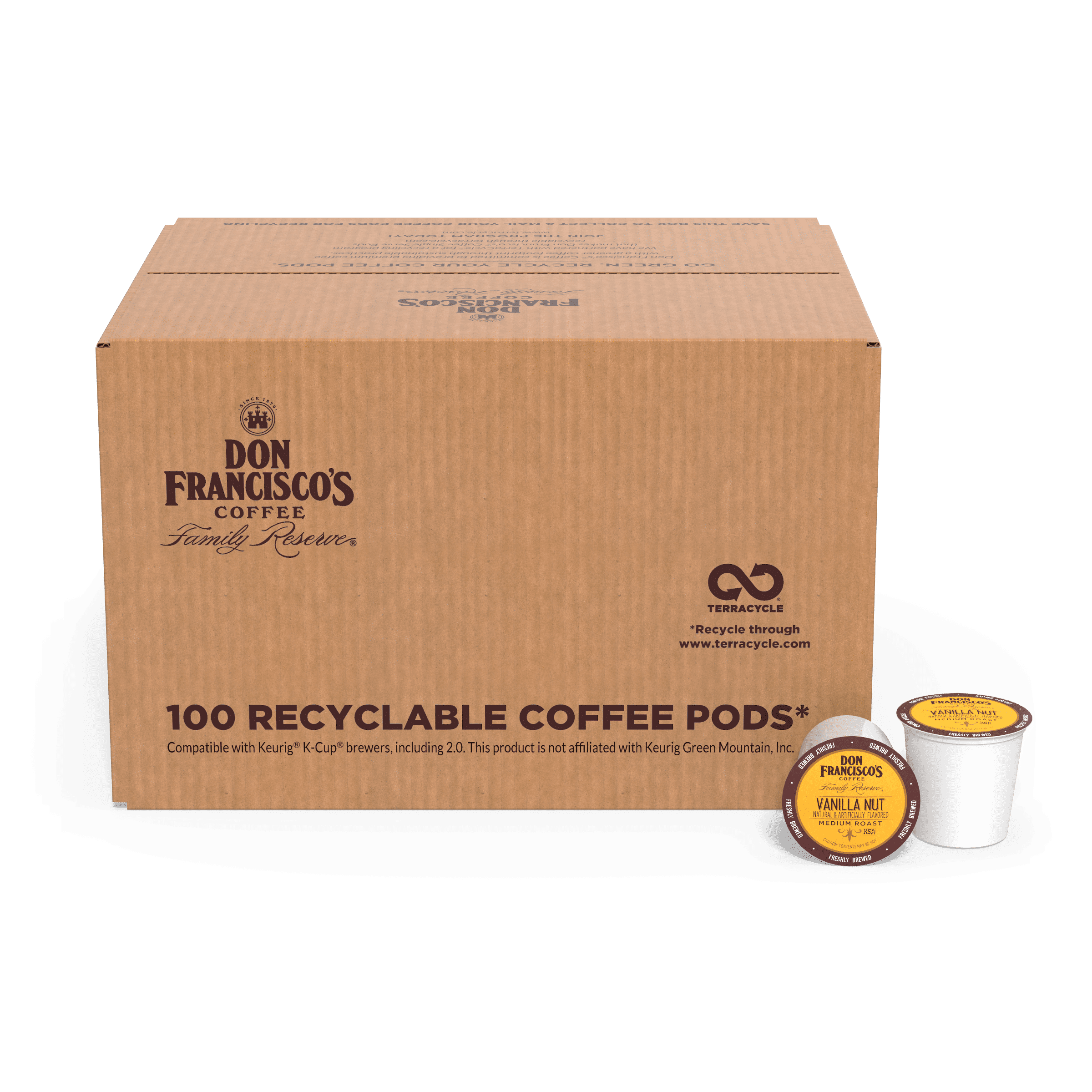 Don Francisco's Vanilla Nut Medium Roast Coffee - 100 K Cups for Keurig Brewers - Flavored 100% Arabica Single-Serve Pods - Recyclable through TerraCycle
