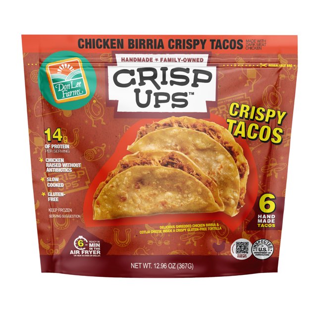 Don Lee Farms CrispUps Chicken Birria Crispy Tacos, 12.96 oz, 6 FullSized Tacos, Frozen