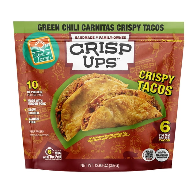 Don Lee Farms CrispUps Green Chili Carnitas Crispy Tacos, 6 FullSized