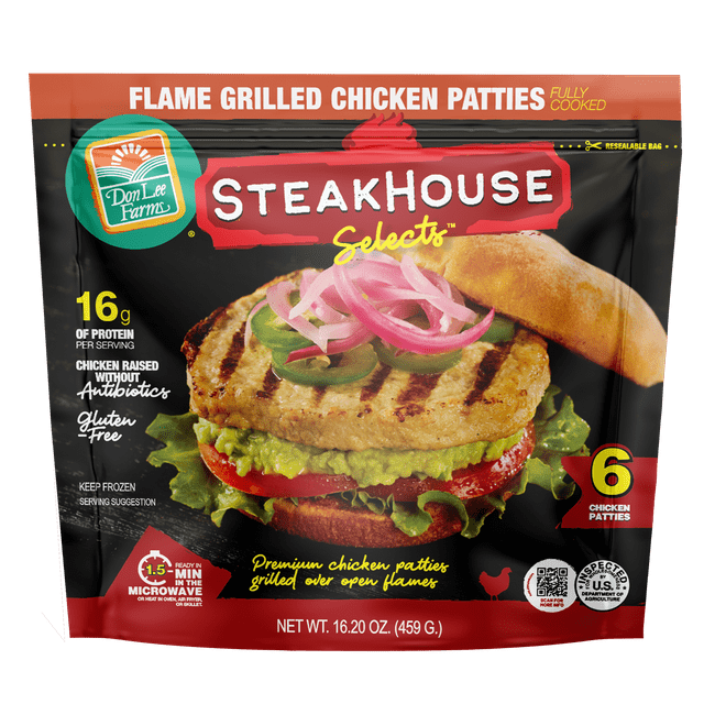 Don Lee Farms Fully Cooked Grilled Chicken Patties, 16 oz, 6 Regular