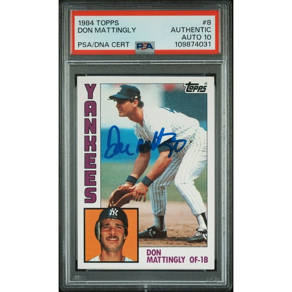 Don Mattingly 1984 Topps Signed Baseball Rookie Card #8 Auto Graded PSA 10 74031