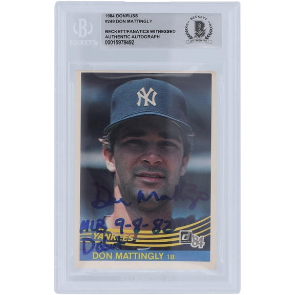 Don Mattingly New York Yankees Autographed 1984 Donruss Series 1 #248 Beckett Fanatics Witnessed Authenticated Rookie Card with "MLB Debut 9-8-82" Inscription - Fanatics Authentic Certified