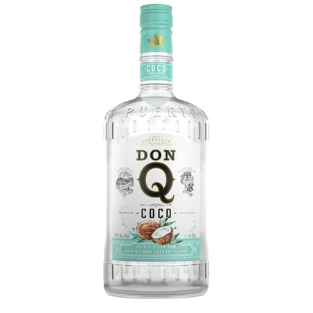 Don Q Coco, Coconut Flavored Liquor Rum, 1.75 L, 21% ABV, Shelf Stable, Glass Bottle