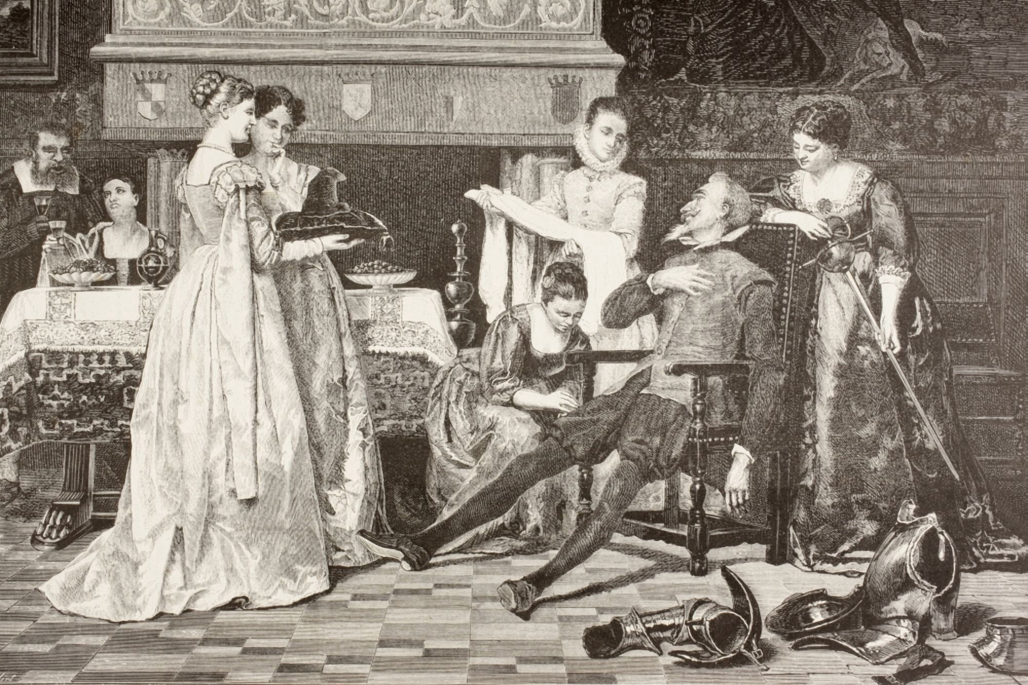Don Quixote In The House Of The Duke And Duchess A Scene From Don Quixote By Miguel Cervantes From A 19Th Century Illustration Canvas Art - Ken Welsh Design Pics (17 x 11)