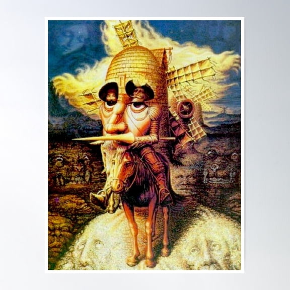 Don Quixote : Vintage Abstract Tilting At Windmills Print Poster Wall Art, Modern Wall Decor For Living Room Bedroom, 24x36 UNFRAMED