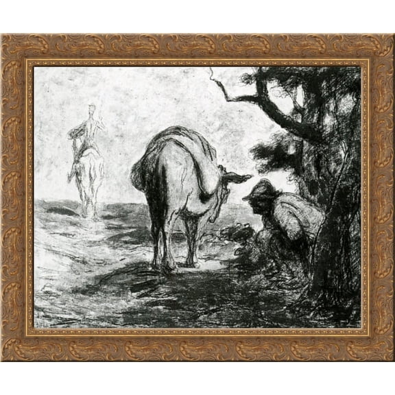 Don Quixote and Sancho Pansa 24x18 Gold Ornate Wood Framed Canvas Art by Honore Daumier
