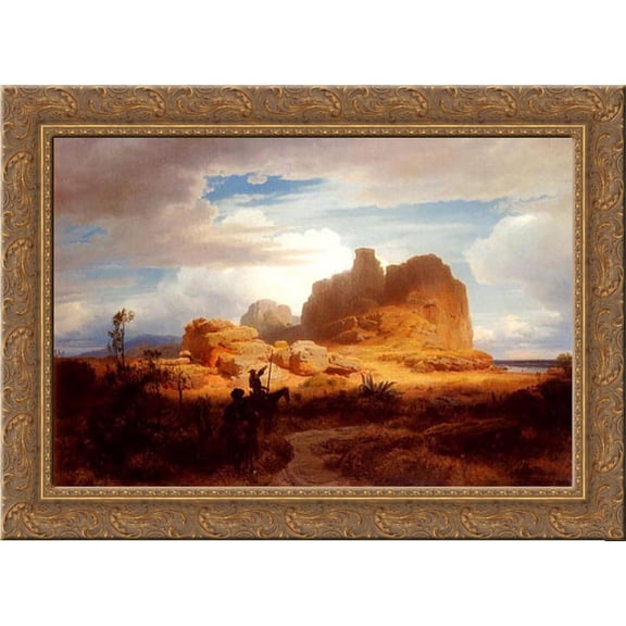 Don Quixote and Sancho Panza 24x19 Gold Ornate Wood Framed Canvas Art by Achenbach, Andreas