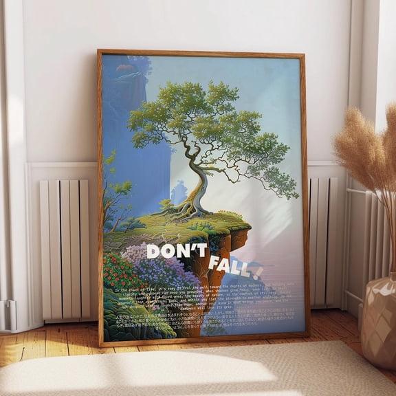 Don'T Fall Tree Art Poster – Inspiring Cliffside Tree Artwork For Nature Enthusiasts - Tree On Cliff Art Wall Art, Modern Wall Decor, 12x18 UNFRAMED