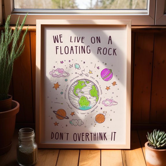 Don'T Over Think It Outer Space Quote Art Poster Typography Quote Positive Affirmation Minimalist Inspirational Quote , Poster Print Only