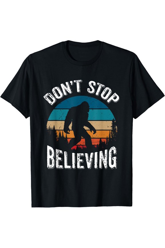 Don'T Stop Believing Bigfoot Sasquatch Retro Sunset T-Shirt