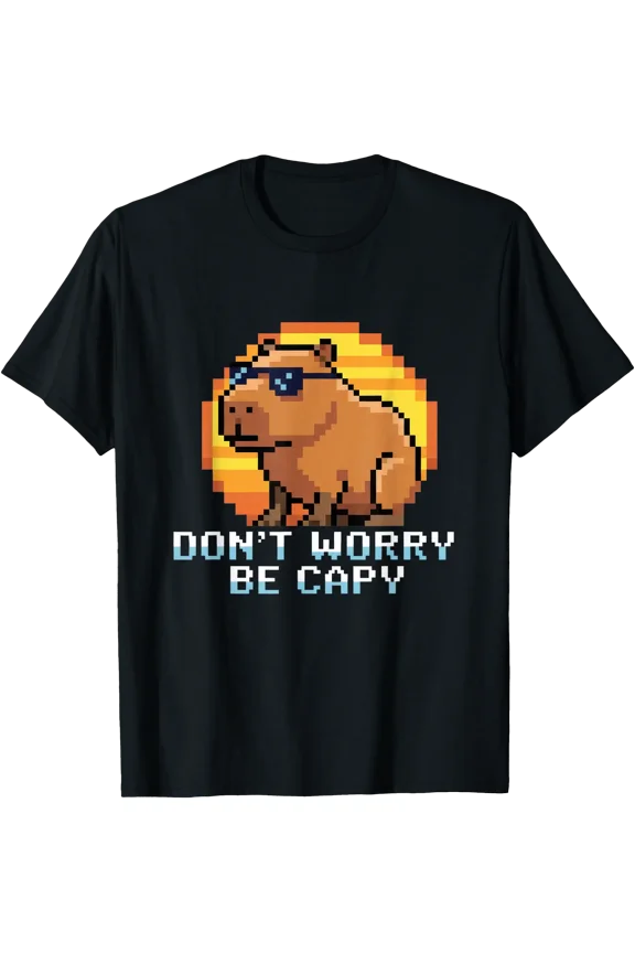 Don'T Worry Be Capy Funny 8 Bit Pixel Art Capybara Gamer Tee T-Shirt