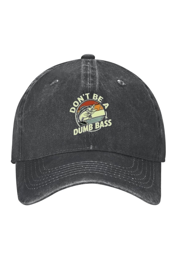 Don't Be A Dumb Bass Print Vintage Wash Dad Hat Adjustable Curved Brim Baseball Cap,Casual Outdoor Sports Fishing Cap for Men and Women