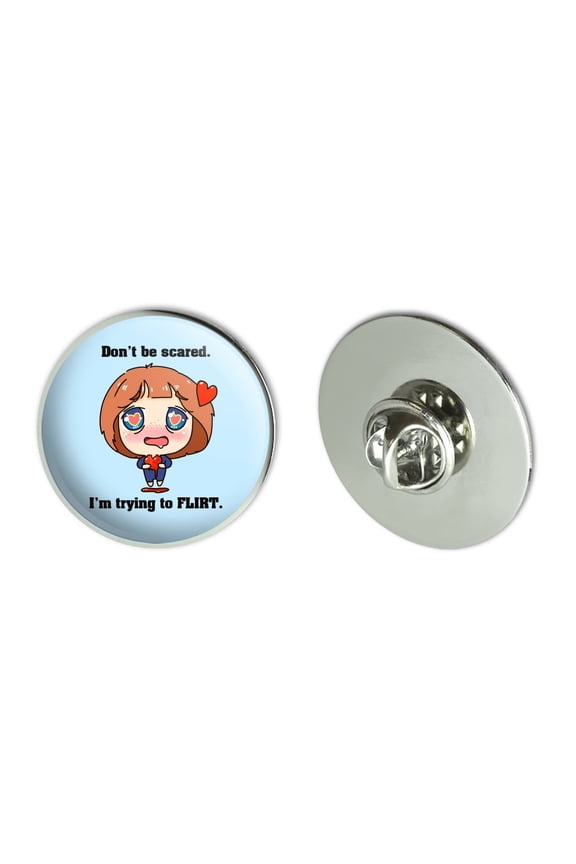 Don't Be Scared I'm Trying to Flirt Kawaii Chibi Heart Metal 1.1" Tie Tack Hat Lapel Pin Pinback