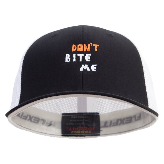 Don't Bite Me Sign Embroidered Mesh Cotton Twill Trucker 2 Tone Cap - Black White OSFM