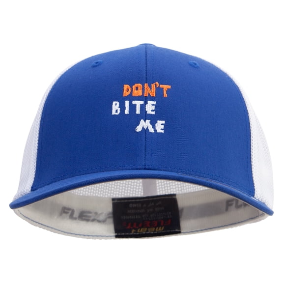 Don't Bite Me Sign Embroidered Mesh Cotton Twill Trucker 2 Tone Cap - Royal White OSFM