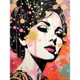 thumbnail image 1 of Don't Burst My Bubble Female Glam Aesthetic Portrait Pink Blue Gold Linocut Teen Room Large Wall Art Poster Print Thick Paper 18X24 Inch, 1 of 3