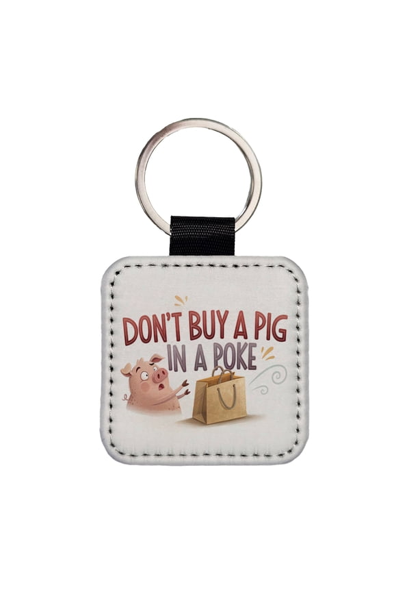 Don't Buy A Pig In A Poke Funny Saying Faux Leather Square Keychain