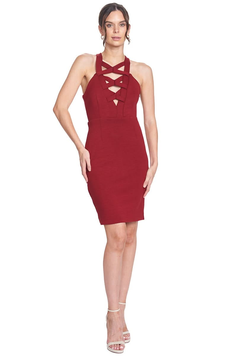 Simona Maghen Wine Red Criss Cross Dress - Cocktail & Party 10 / Wine