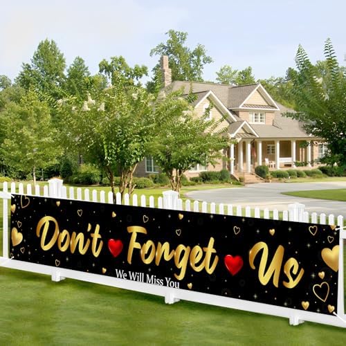 We Will Miss You Banner - Black Glitter Farewell Sign For Graduation, Job Change, Moving Party