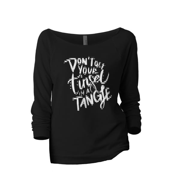 Don't Get Your Tinsel In A Tangle Women's Fashion Slouchy 3/4 Sleeves Raglan Lightweight Sweatshirt Black Large