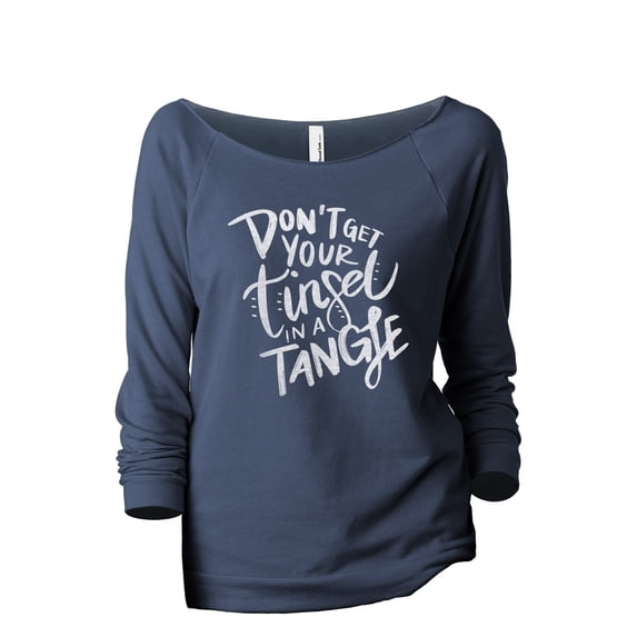 Don't Get Your Tinsel In A Tangle Women's Fashion Slouchy 3/4 Sleeves Raglan Lightweight Sweatshirt Navy 2X-Large
