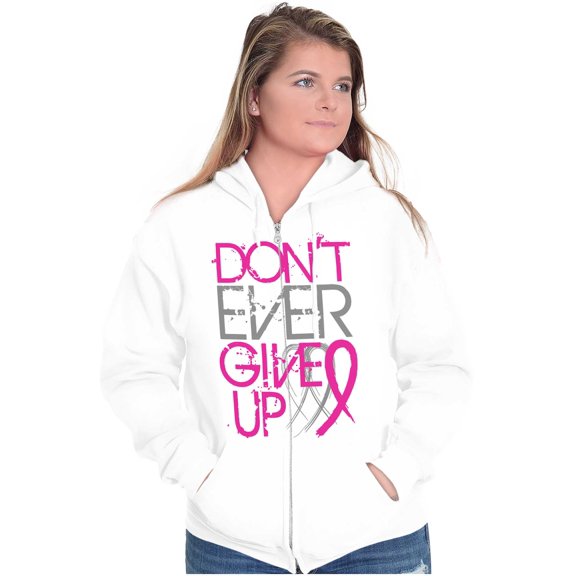 Don’t Give Up Breast Cancer Awareness Womens Plus Size Graphic Zipper Hoodie Brisco Brands 4X