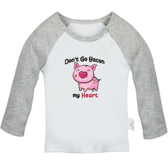 Don't Go Bacon My Heart Funny T shirt For Baby, Newborn Babies T-shirts, Infant Tops, 0-24M Kids Graphic Tees Clothing (Long Gray Raglan T-shirt, 12-18 Months)