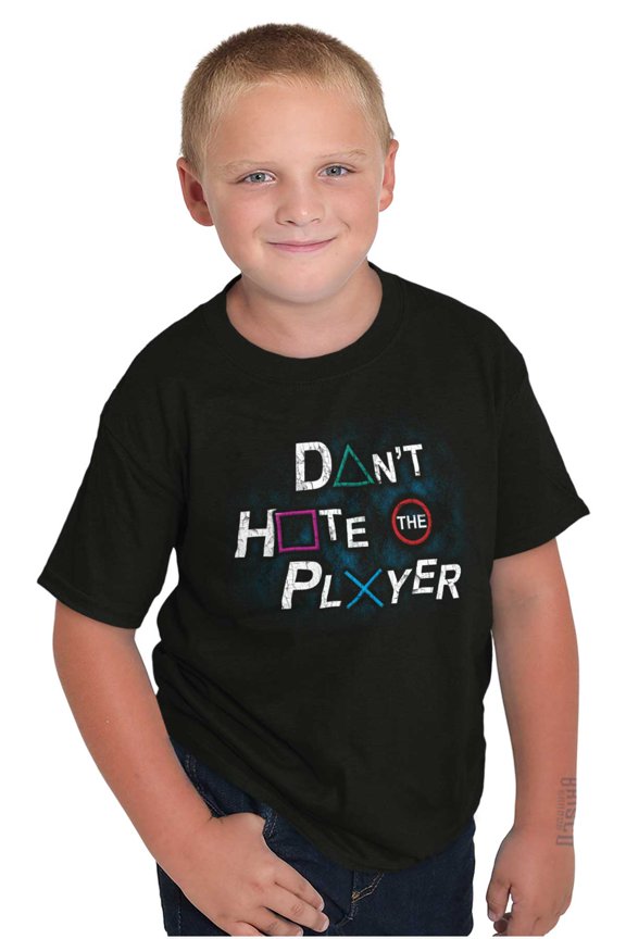 Don't Hate The Player Video Gamer Crewneck T Shirts Boy Girl Teen Brisco Brands X