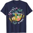 thumbnail image 1 of Don't Hurry Be Happy Cute Lazy Funny Sloth Floral Unisex T-Shirt for Men Women Kids Toddler,Navy Color,Size 4XL, 1 of 5