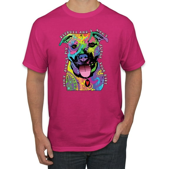 Don't Judge My Pitbull I Won't Judge Your Kids Funny Dog Lover Men's Graphic T-Shirt, Fuschia, 2XL