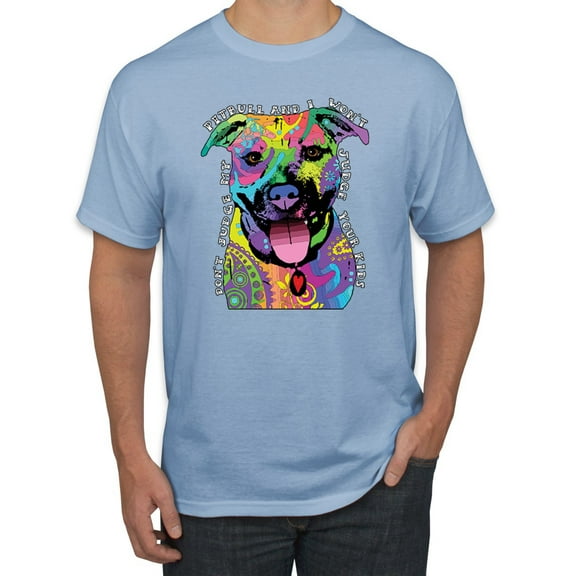 Don't Judge My Pitbull I Won't Judge Your Kids Funny Dog Lover Men's Graphic T-Shirt, Light Blue, X-Large
