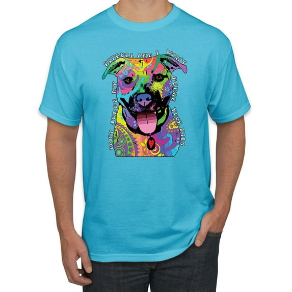 Don't Judge My Pitbull I Won't Judge Your Kids Funny Dog Lover Men's Graphic T-Shirt, Light Turquoise, X-Large