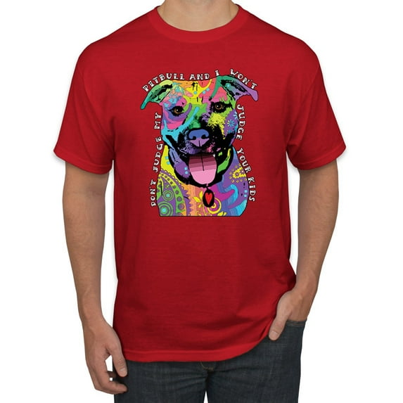 Don't Judge My Pitbull I Won't Judge Your Kids Funny Dog Lover Men's Graphic T-Shirt, Red, 3XL