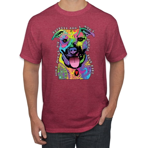 Don't Judge My Pitbull I Won't Judge Your Kids Funny Dog Lover Men's Graphic T-Shirt, Vintage Heather Red, 2XL