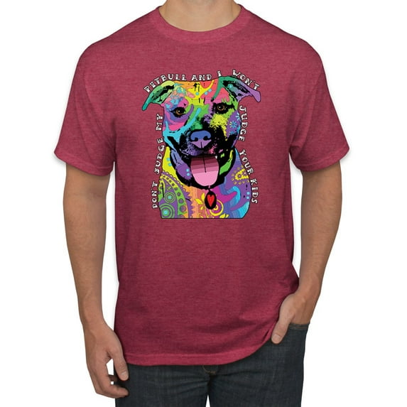 Don't Judge My Pitbull I Won't Judge Your Kids Funny Dog Lover Men's Graphic T-Shirt, Vintage Heather Red, 5XL