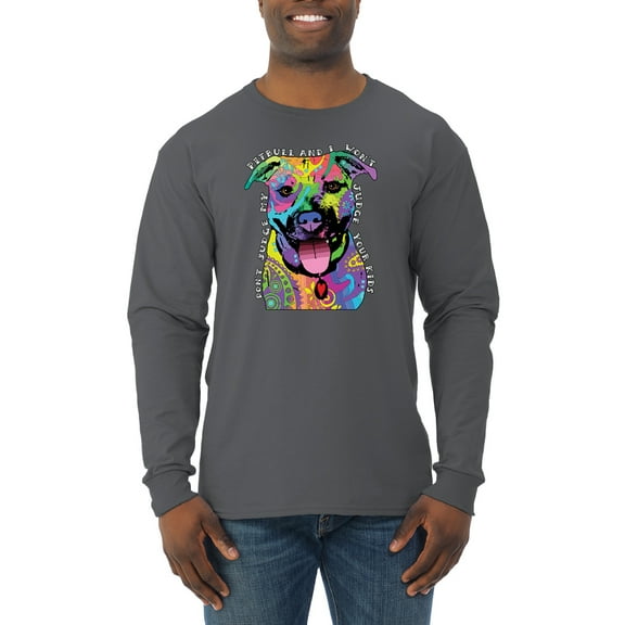 Don't Judge My Pitbull I Won't Judge Your Kids Funny Dog Lover Mens Long Sleeve Shirt, Charcoal, 3XL