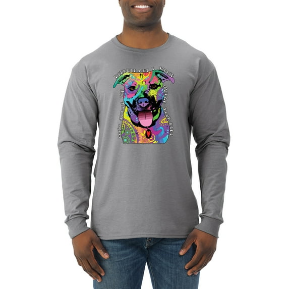 Don't Judge My Pitbull I Won't Judge Your Kids Funny Dog Lover Mens Long Sleeve Shirt, Heather Grey, 3XL