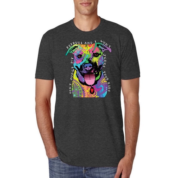 Don't Judge My Pitbull I Won't Judge Your Kids Funny Dog Lover Mens Premium Tri Blend T-Shirt, Vintage Black, Large