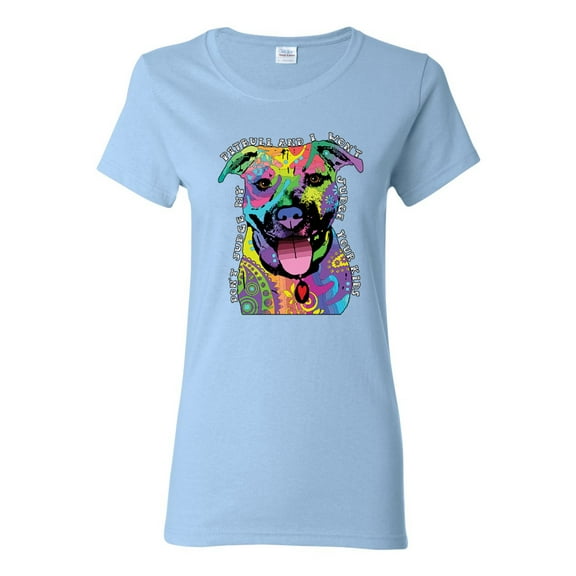 Don't Judge My Pitbull I Won't Judge Your Kids Funny Dog Lover Womens Graphic T-Shirt, Light Blue, Large
