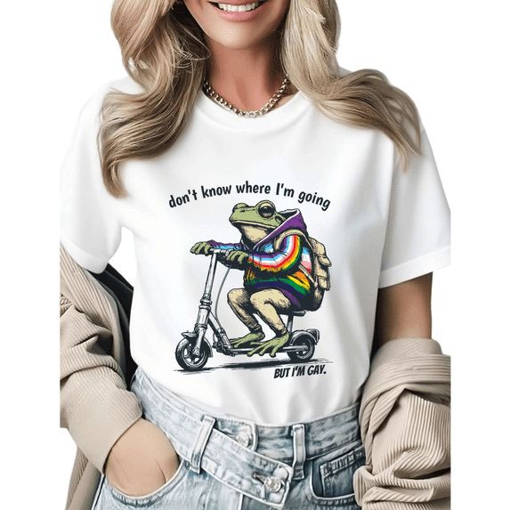 Don't Know Where I'm Going But I'm Gay Frog Graphic Tees Womens T-shirt Black/White S-5XL Shirts LGBTQ+ Pride Tops