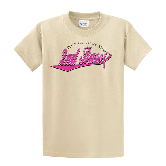 Don't Let Cancer Steal 2Nd Base- Adult Short Sleeve T-shirt-Tan-Large