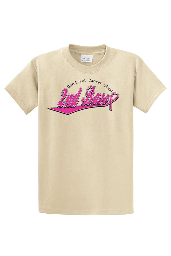 Don't Let Cancer Steal 2Nd Base- Adult Short Sleeve T-shirt-Tan-XL