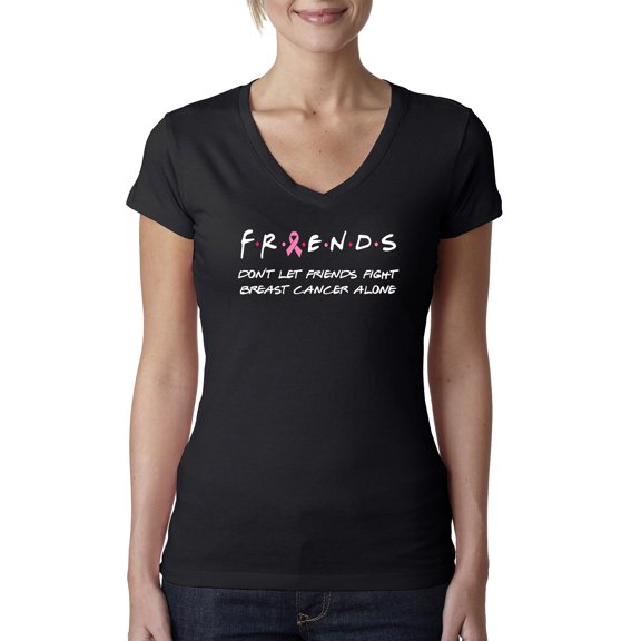 Don't Let Friends Alone Awareness Womens V-Neck Tee, Black, Small