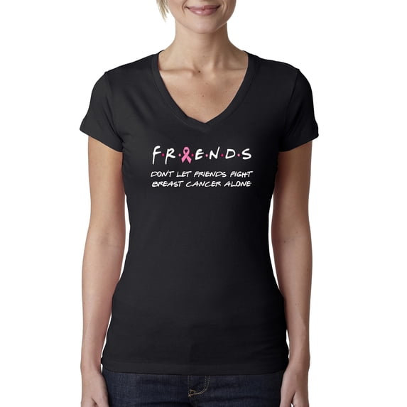 Don't Let Friends Alone Awareness Womens V-Neck Tee, Black, Small