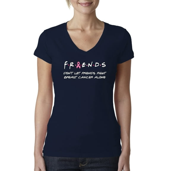 Don't Let Friends Alone Awareness Womens V-Neck Tee, Navy, Small