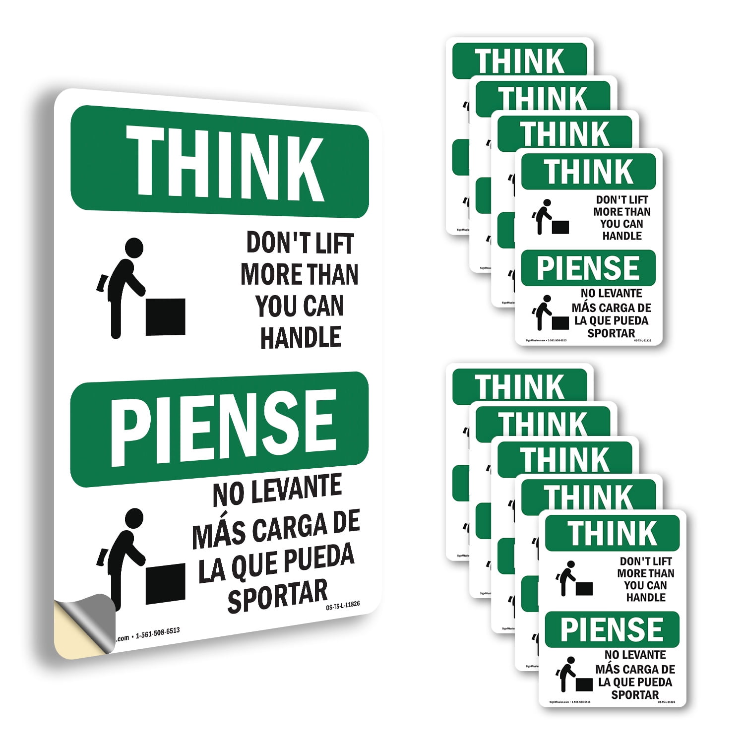 Don't Lift More Than You Can Handle Bilingual OSHA Think Vinyl Decal ...