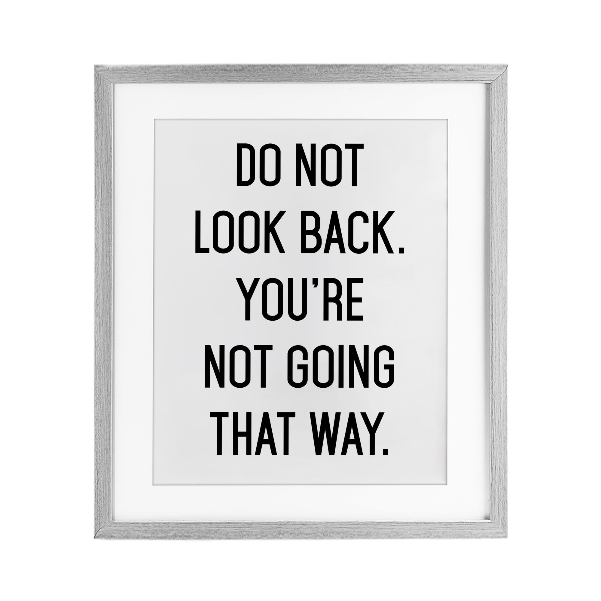 Don't Look Back Motivational Gray Framed Print Under Glass, design by Lettered and Lined