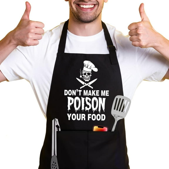Don''t Make Me Poison Your Food,Funny Chef Apron,Funny Aprons for Women Men with 2 Tool Pockets,Waterproof and OilProof,Fun BBQ Baking Grilling Kitchen Apron