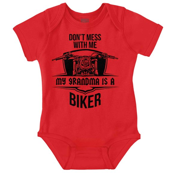 Don't Mess With Me Grandma is a Biker Romper Boys or Girls Infant Baby Brisco Brands 12M